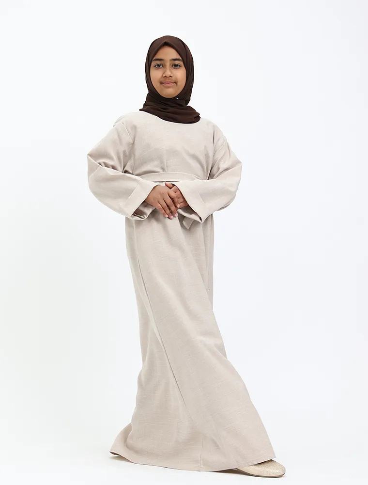 Beige Linen Girls Abaya